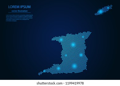 Abstract image Trinidad and Tobago map from point blue and glowing stars on a dark background. vector illustration. 