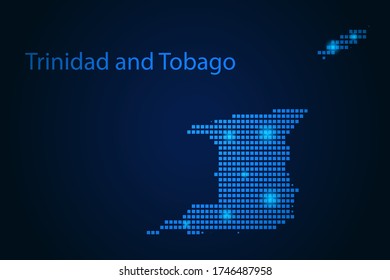 Imagen resumida del mapa de Trinidad y Tobago desde píxeles estrellas azules y brillantes en un fondo oscuro. Ilustración vectorial eps 10.