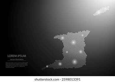 Abstract image Trinidad and Tobago map from point Gray and glowing stars on a dark background. Vector illustration eps 10.