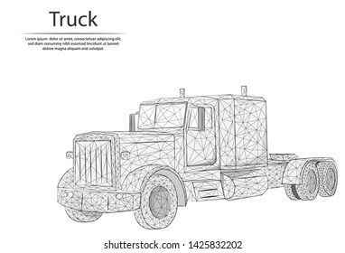 Abstract image truck in the form of lines and dots, consisting of triangles and geometric shapes. Low poly vector background.