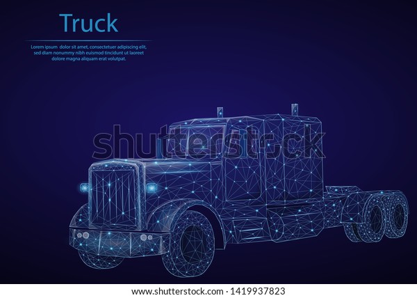 Abstract image truck, lorry transportation in\
the form of a starry sky or space, consisting of points, lines, and\
shapes in the form of planets, stars and the universe. Low poly\
vector background.