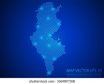 Abstract image Tunisia map from point blue and glowing stars on Blue background.Vector illustration eps 10.