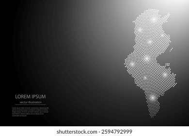 Abstract image Tunisia map from point Gray and glowing stars on a dark background. Vector illustration eps 10.