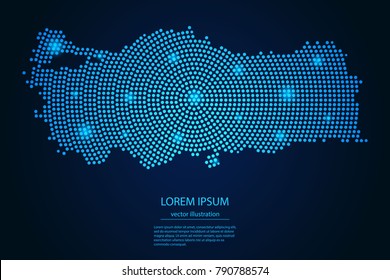 Abstract Image Turkey Map from point blue and glowing stars on a dark background. Vector Illustration Eps 10.