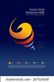 Abstract image with twisted color wave vector art/Colorful swirl with tornado/Graph chart with percentage in modern style for info graphic