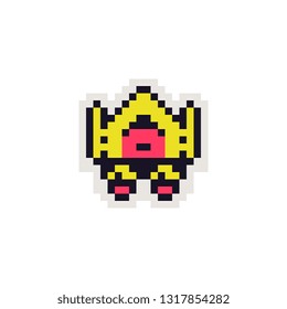 Abstract image of a ufo spaceship perfect pixel art icon. Cute spacecraft logo for game. Design for sticker, mobile app and embroidery. Game assets 8-bit sprite. 8-bit. Isolated vector illustration. 