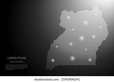 Abstract image Uganda map from point Gray and glowing stars on a dark background. Vector illustration eps 10.