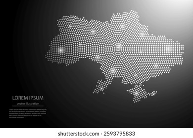 Abstract image Ukraine map from point Gray and glowing stars on a dark background. Vector illustration eps 10.