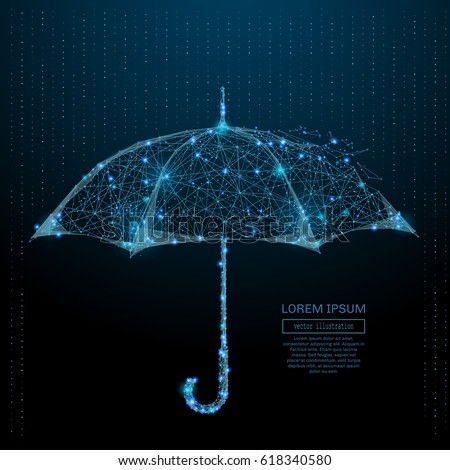 Abstract image of a umbrella in the form of a starry sky or space, consisting of points, lines, and shapes in the form of planets, stars and the universe. Vector wireframe concept.