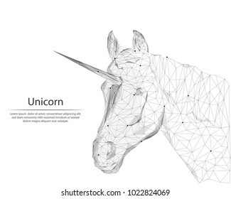 Abstract image unicorn in the form of lines and dots, consisting of triangles and geometric shapes. Low poly vector background.