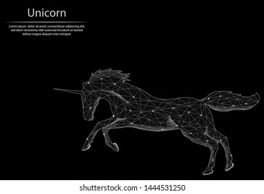 Abstract image unicorn in the form of lines and dots, consisting of triangles and geometric shapes. Low poly vector background.