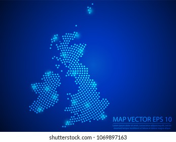 Abstract image United Kingdom map from point blue and glowing stars on Blue background.Vector illustration eps 10.
