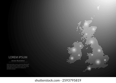 Abstract image United Kingdom map from point Gray and glowing stars on a dark background. Vector illustration eps 10.