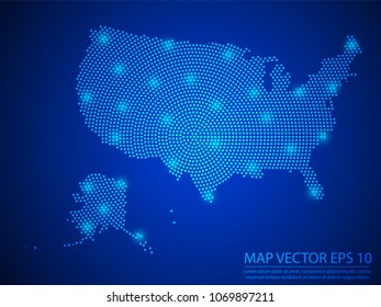 Abstract image United States of America map from point blue and glowing stars on Blue background.Vector illustration eps 10.