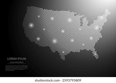 Abstract image United States map from point Gray and glowing stars on a dark background. Vector illustration eps 10.