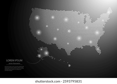 Abstract image United States map from point Gray and glowing stars on a dark background. Vector illustration eps 10.