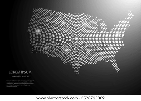 Abstract image United States map from point Gray and glowing stars on a dark background. Vector illustration eps 10.
