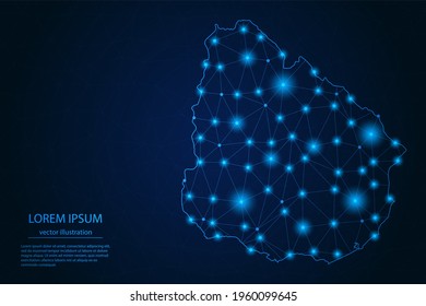 Abstract image Uruguay map - With Blue Glow Dots And Lines On Dark Gradient Background, 3D Mesh Polygon Network Connection, Vector Illustration Eps 10.