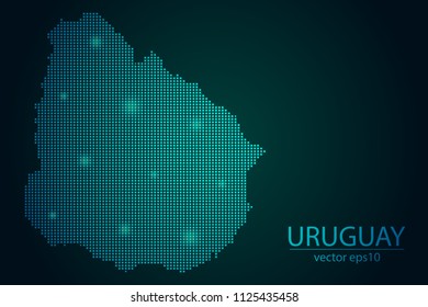 Abstract Image Uruguay Map Pixel look Emerald Green and Glowing Stars on a Dark Background. Vector illustration Eps 10.