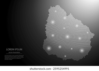 Abstract image Uruguay map from point Gray and glowing stars on a dark background. Vector illustration eps 10.