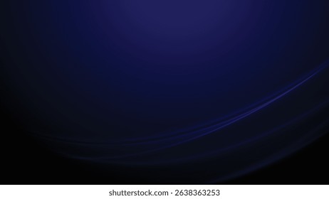 Abstract image using dark blues and blacks, featuring subtle light trails forming gentle curves, smooth color transitions, and a minimalist composition