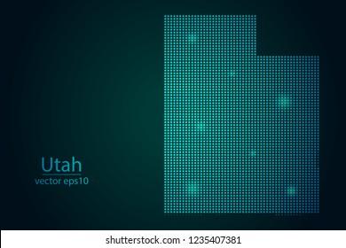Abstract Image Utah Map From Pixel Emerald Green and Glowing Stars on a Dark Background. Vector illustration Eps 10.