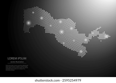 Abstract image Uzbekistan map from point Gray and glowing stars on a dark background. Vector illustration eps 10.
