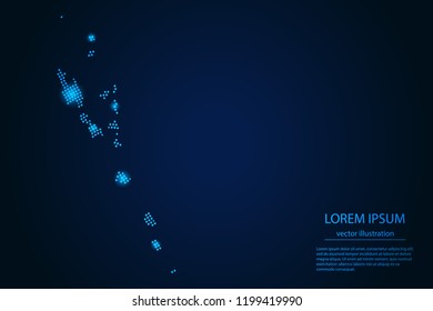 Abstract image Vanuatu map from point blue and glowing stars on a dark background. vector illustration. 