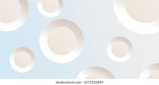 Abstract image of various sizes of off-white bowls and plates on a white background.  Minimalist modern graphic design element cutout style concept for banner, flyer, card, or brochure cover 