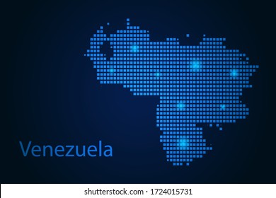 Abstract image Venezuela map from pixels blue and glowing stars on a dark background. Vector illustration eps 10.