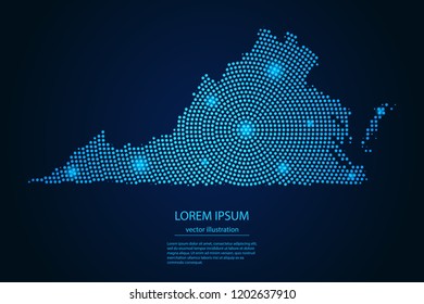 Abstract image Virginia map from point blue and glowing stars on a dark background. vector illustration. 