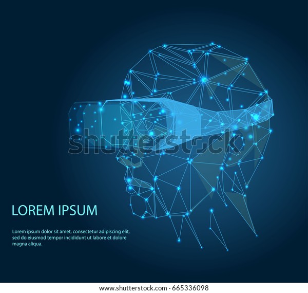 Abstract image of a virtual reality in the form\
of a starry sky or space, consisting of points, lines, and shapes\
in the form of planets, stars and the universe. Vector technology\
concept.