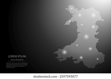 Abstract image Wales map from point Gray and glowing stars on a dark background. Vector illustration eps 10.