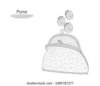Abstract image wallet and money in the form of lines and dots, consisting of triangles and geometric shapes. Low poly vector background.