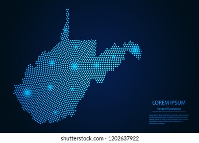Abstract image West Virginia map from point blue and glowing stars on a dark background. vector illustration. 