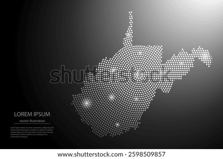 Abstract image West Virginia map from point Gray and glowing stars on a dark background. Vector illustration eps 10.
