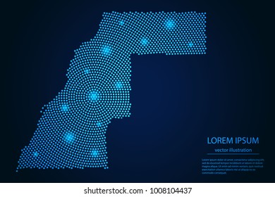 Abstract image Western Sahara map from point blue and glowing stars on a dark background. vector illustration.