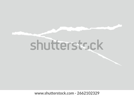 Abstract image of a white paper tear on a gray background. The torn paper creates an interesting texture. Paper tear, abstract design, gray background. Design element vector.