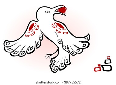 Abstract image of white raven and sun. EPS10 vector illustration.