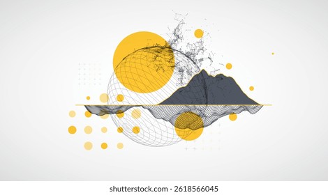 Abstract image of a wireframe sphere with a plexus effect. Science and technology creative theme. Vector.