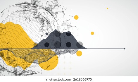 Abstract image of a wireframe sphere with a plexus effect. Science and technology creative theme. Vector.