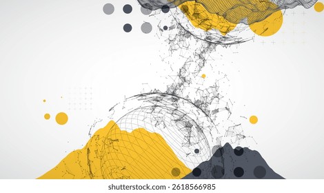 Abstract image of a wireframe sphere with a plexus effect. Science and technology creative theme. Vector.
