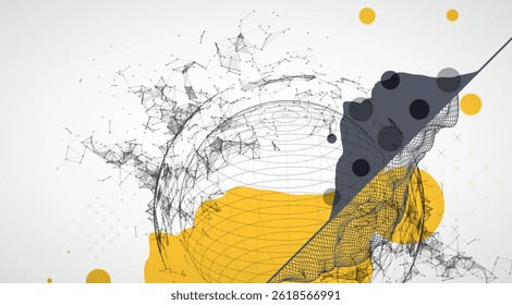 Abstract image of a wireframe sphere with a plexus effect. Science and technology creative theme. Vector.