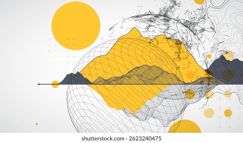 Abstract image of a wireframe sphere with a plexus effect. Science and technology creative theme. Vector.