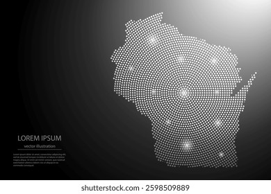 Abstract image Wisconsin map from point Gray and glowing stars on a dark background. Vector illustration eps 10.