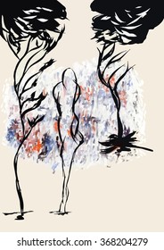 abstract image a woman silhouette of trees