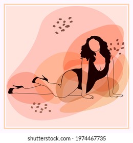 Abstract image of a woman's figure by lines in shoes lying on the floor, vector.