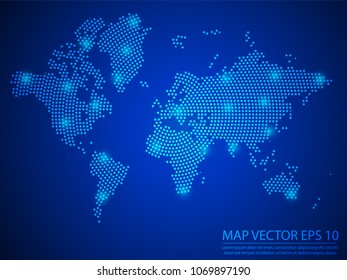 Abstract image World map from point blue and glowing stars on Blue background.Vector illustration eps 10.