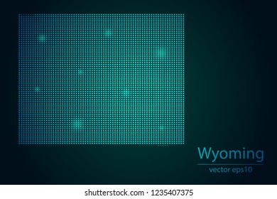 Abstract Image Wyoming Map From Pixel Emerald Green and Glowing Stars on a Dark Background. Vector illustration Eps 10.