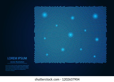 Abstract image Wyoming map from point blue and glowing stars on a dark background. vector illustration. 